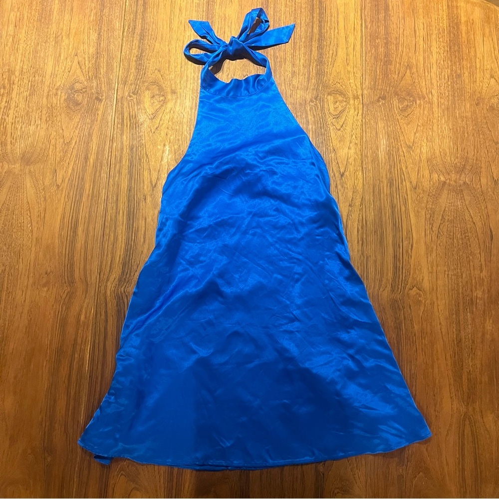 Zara Royal Blue Backless Satin Mini Dress